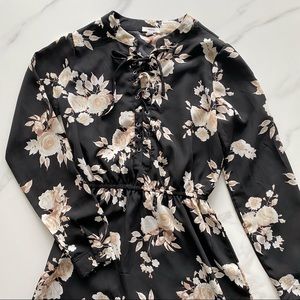 Black vintage rose lace up neck shirt dress